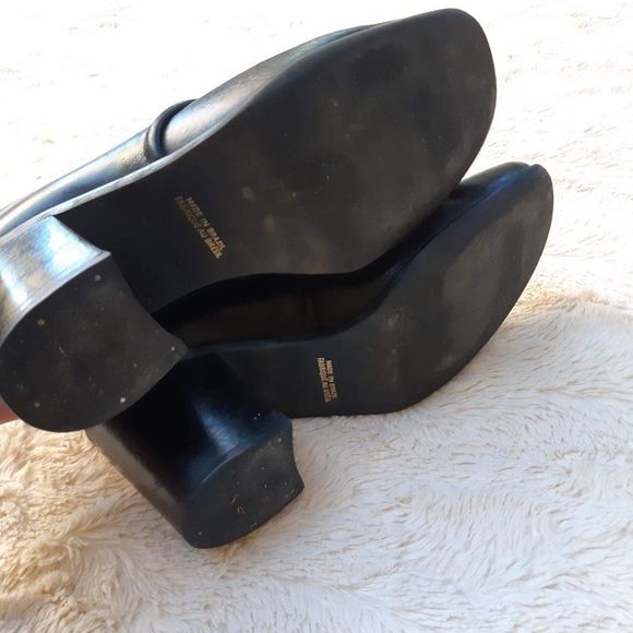 vintage black leather ankle boots / chunky heel / 7 - Picture 6 of 6